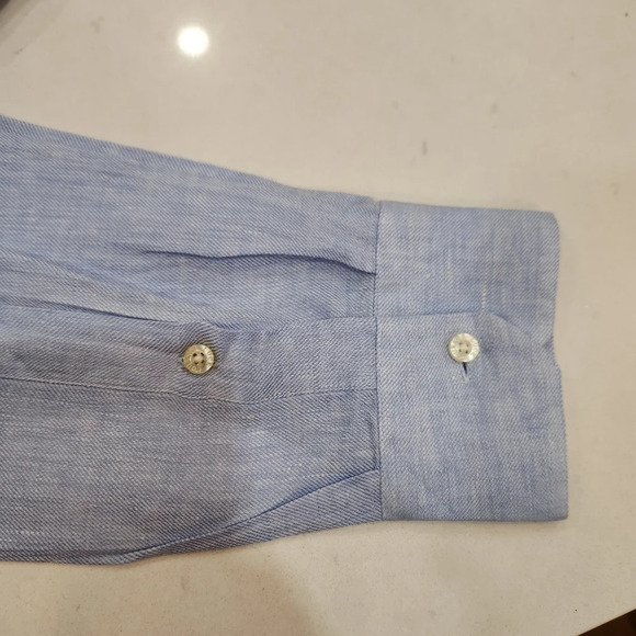Teddy Stratford NY Shirt Mens Size 4 Large Blue 100% Linen Button Up/Zipper - Picture 4 of 11
